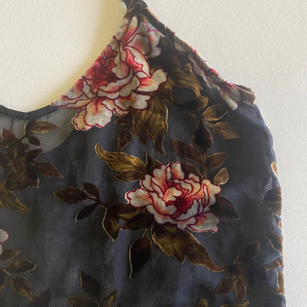 American Eagle Floral Burnout Velvet Slip Dress Women's Small Sheer Mini